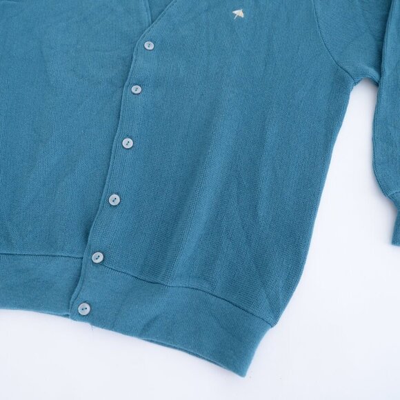 Vintage '80S Arnold Palmer Teal Wool Fine Knit Button Up Cardigan Sweater Large - Picture 5 of 9